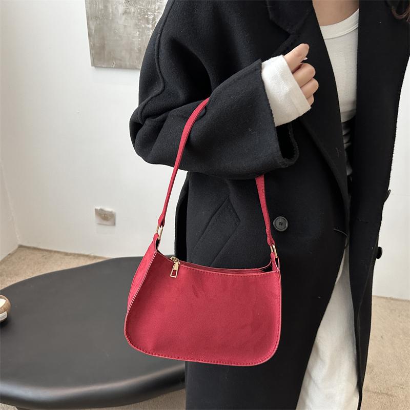Yogodlns Модная Текстурная Красная Сумка Женская Новая Замшевая Сумка На Одно Плечо Маленькая Однотонная Сумка Хобо На Молнии Подмышками