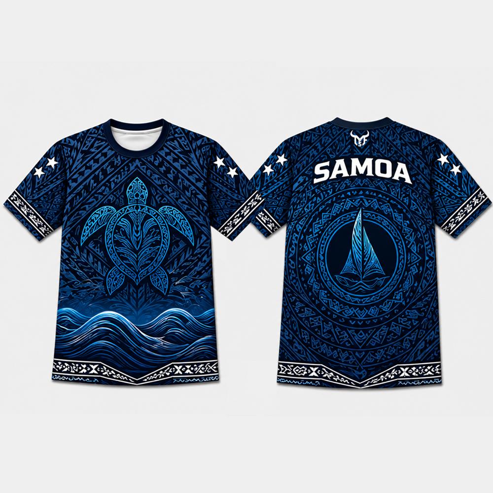 Новая спортивная футболка Samoa Vintage, быстросохнущая, с графикой: полинезийская tribal-татуировка, самоанская морская черепаха и парусник