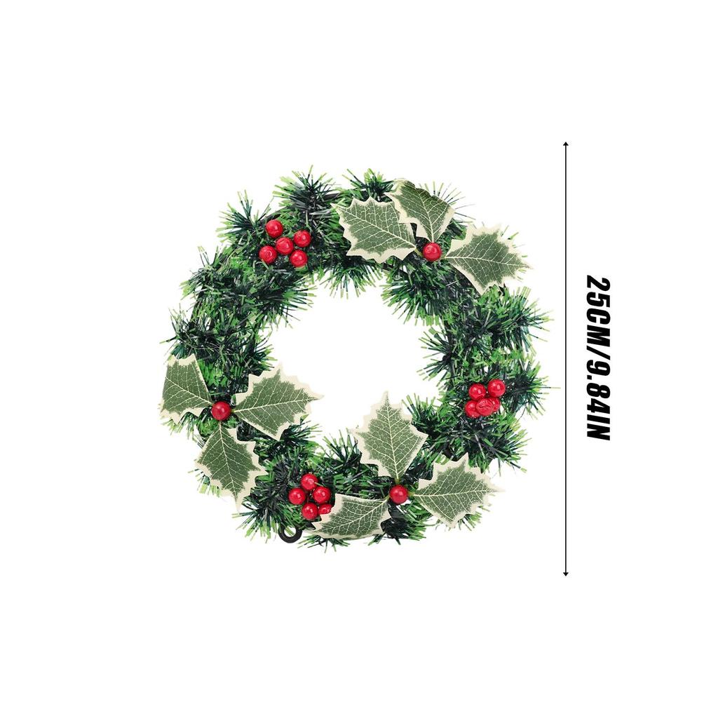 Artificial Flowers Red Berries Garland Christmas Wreath Plastic Front Door Hanging Xmas Party Decor for Home Wall Porch 25CM