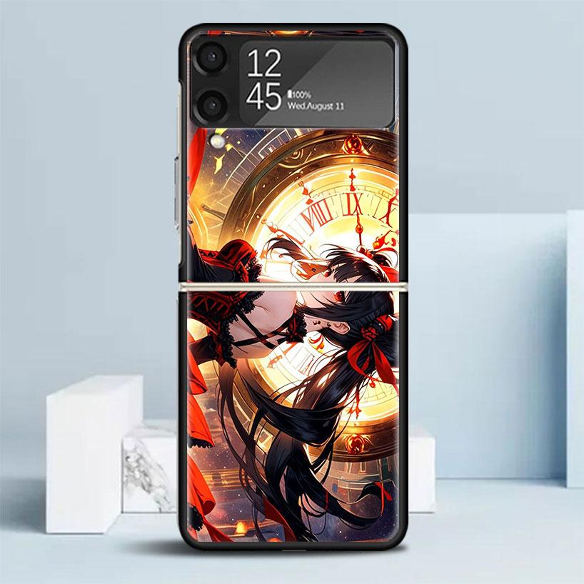 Date A Live Токисаки Куруми Черный Чехол для Samsung Galaxy Z Flip 7 6 5 4 3 5G Чехол для Телефона Flip7 Flip6 Flip5 Flip4 Flip3 Узор