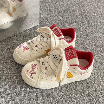 Ретро кроссовки на толстой подошве женские маленькие белые туфли нишевые универсальные повседневные туфли