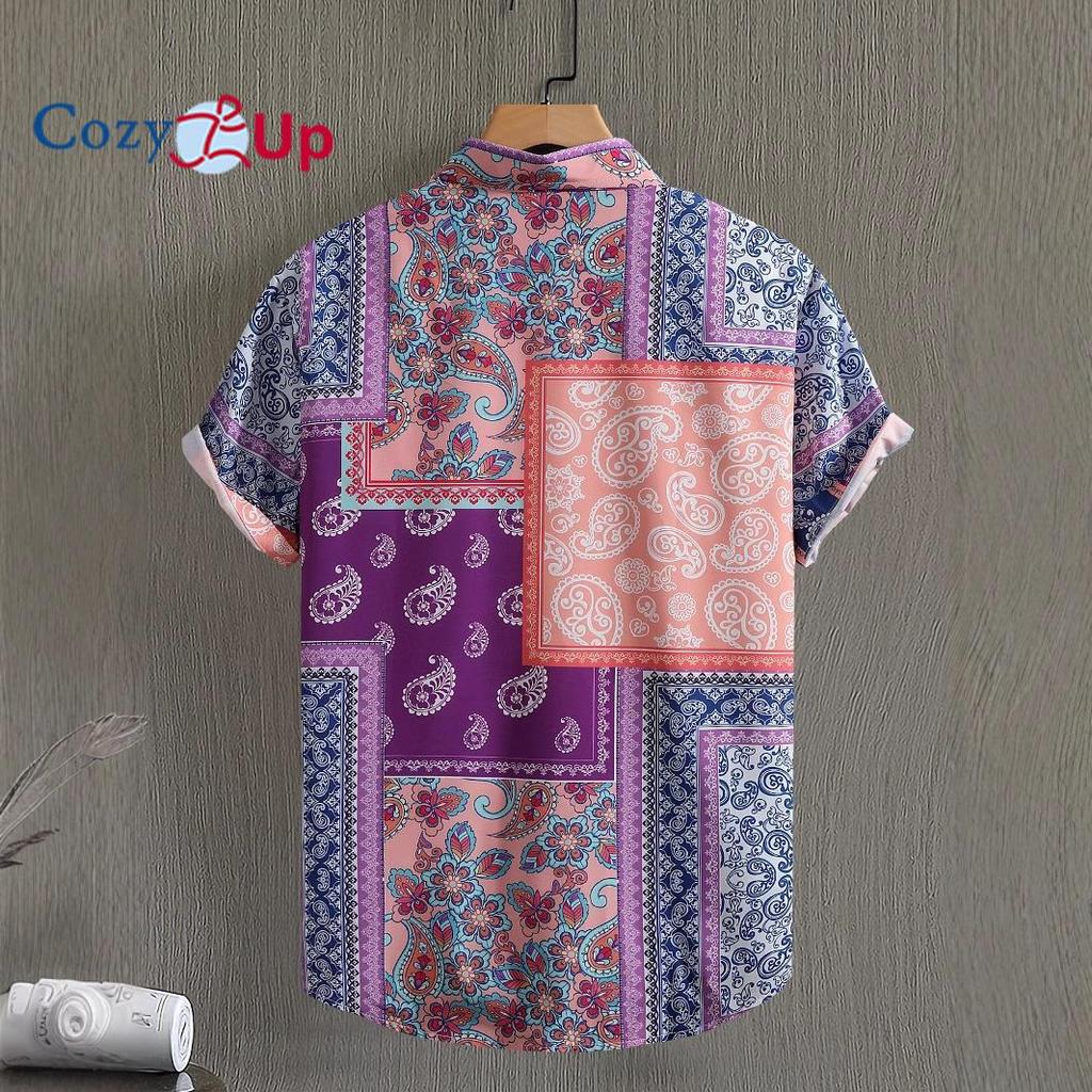 Мужская рубашка с коротким рукавом, в стиле пэчворк с кешью и орехами, в стиле ретро на Ближнем Востоке, повседневная, летняя, новая коллекция 2025 года.