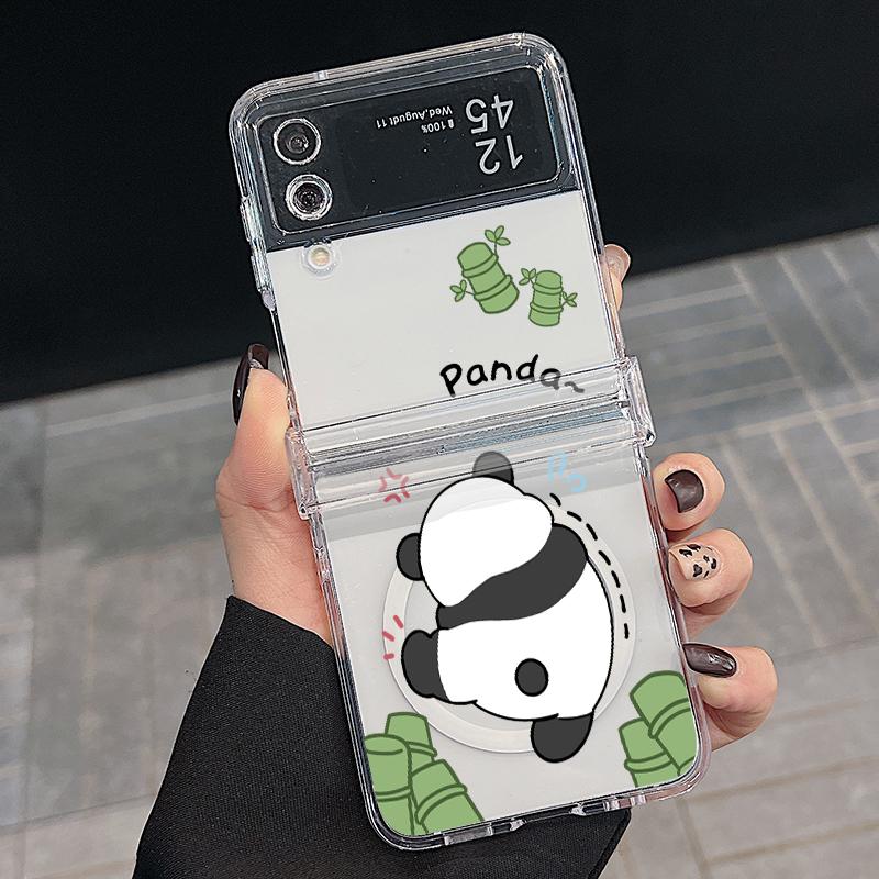 3 шт. складной противоударный чехол для Samsung Z Flip6 Flip5 Flip4 для Magsafe Magnetic Cartoon Pandas Pattern Clear Hard Pc Slim Case Cover