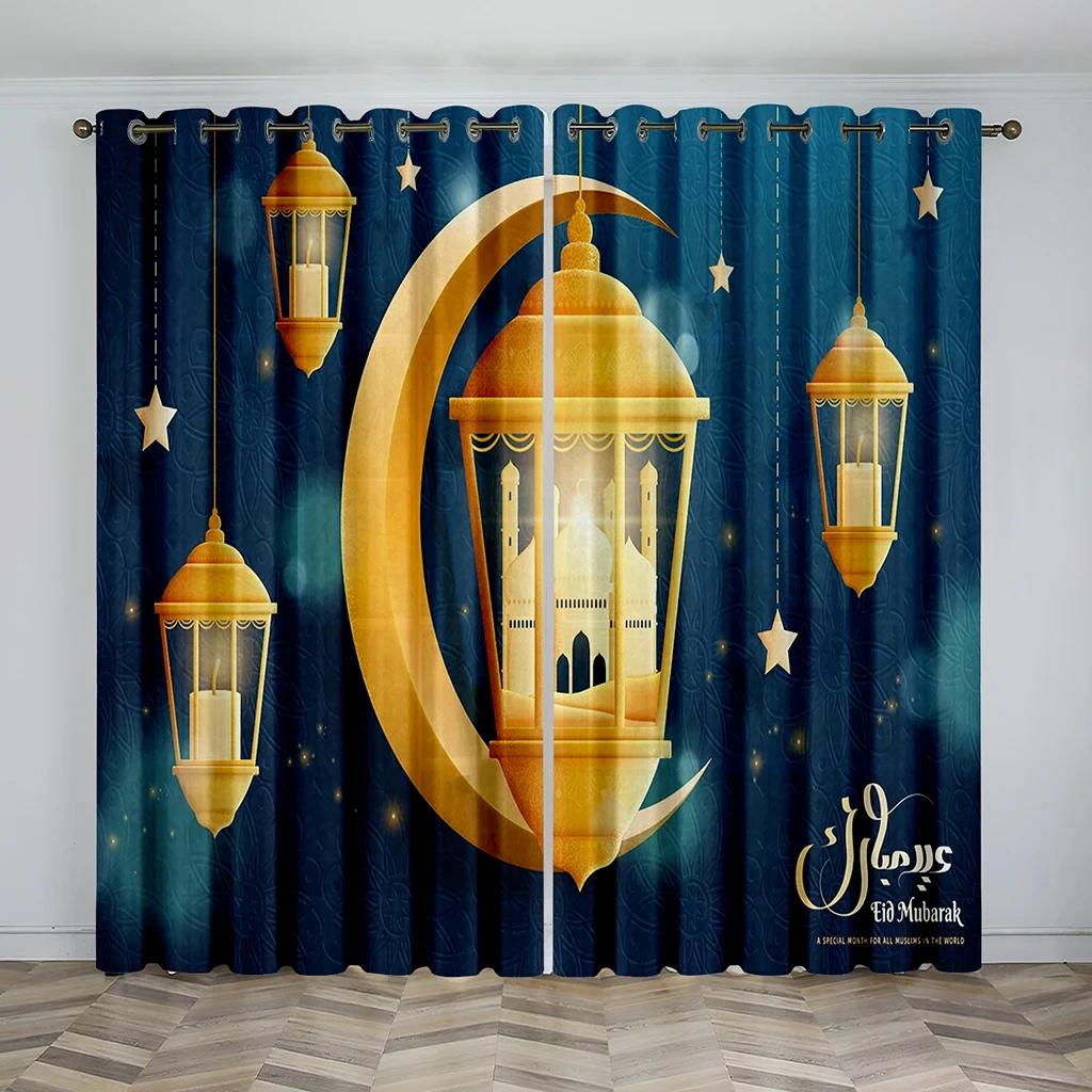 Eid Traditional Design Curtains Islam Ramadan Festival Curtains Luxury Living Room Bedroom Home Decor Curtains 2 Panels
