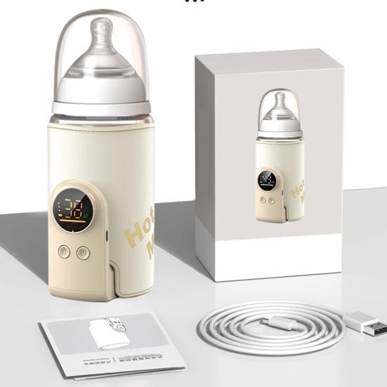 Milk Warmer Portable Baby Bottle Warmer with One-Button Control USB Rechargeable Wireless Milk Heater Intelligent Temperature Control Night Light
