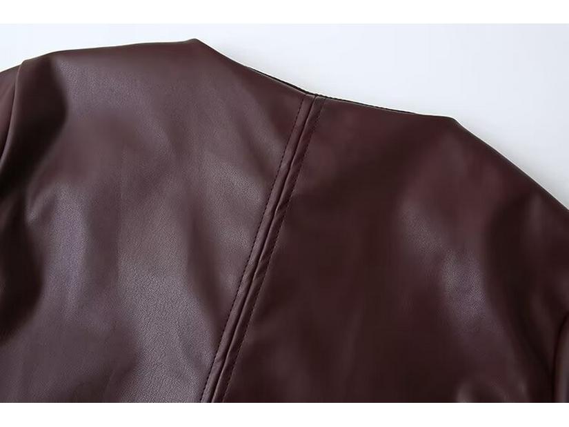 2024 Осень Женская Универсальная Короткая Кожаная Куртка в Европейском и Американском Стиле