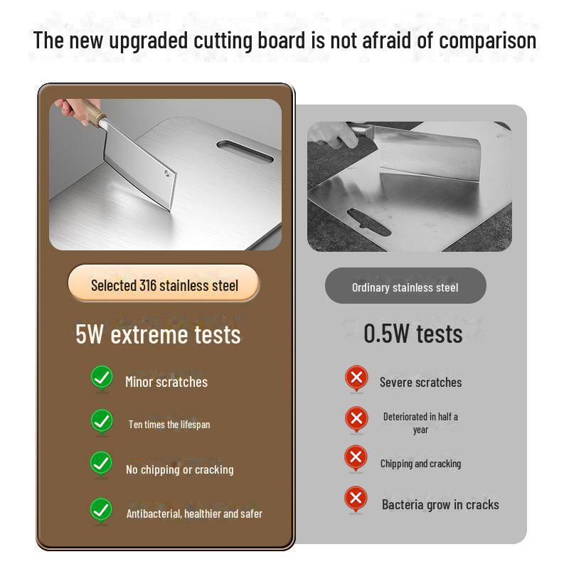 Двусторонняя разделочная доска из антибактериальной нержавеющей стали 316 — большая, толстая и устойчивая к плесени