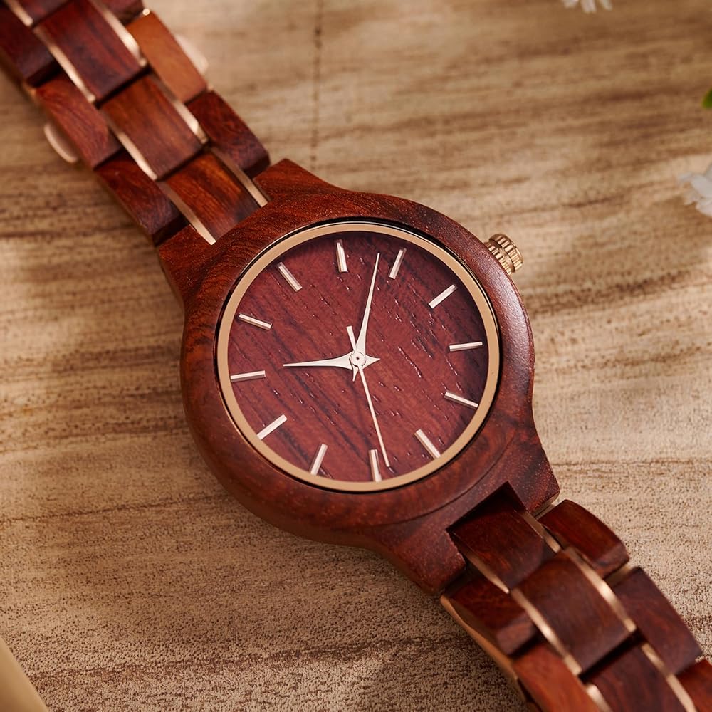 Деревянные часы Wooden Time для женщин 35 мм, легкие, из натурального сандалового дерева, кварцевые, повседневные, деловые, подарок, красный