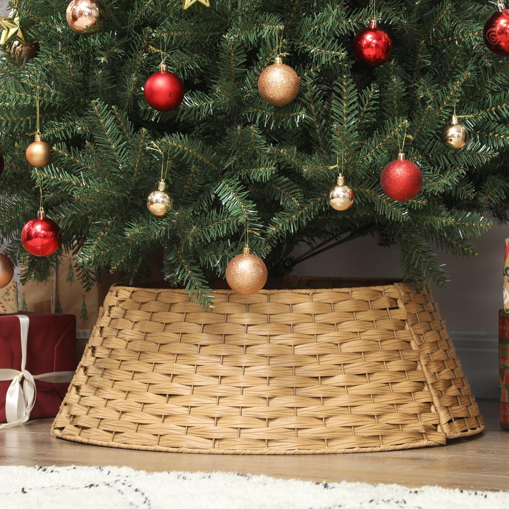 Christmas tree skirt, diameter 68cm tree collar made of plastic, for the tree stand, tree stand cover for home, party, decoration, natural wood