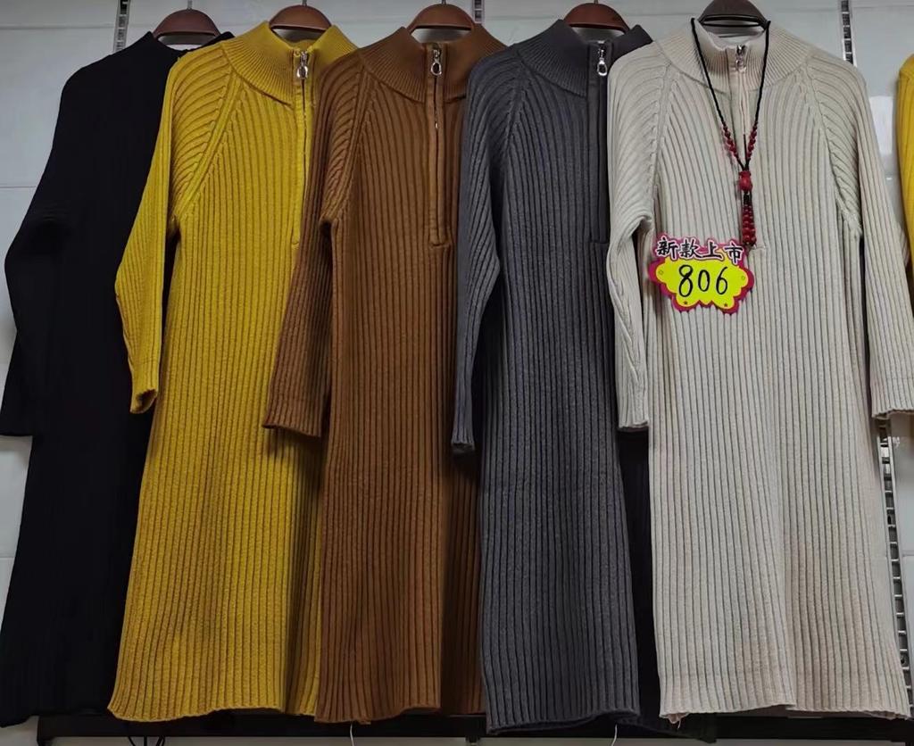 Свободный повседневный вязаный свитер средней длины с воротником-стойкой и длинными рукавами