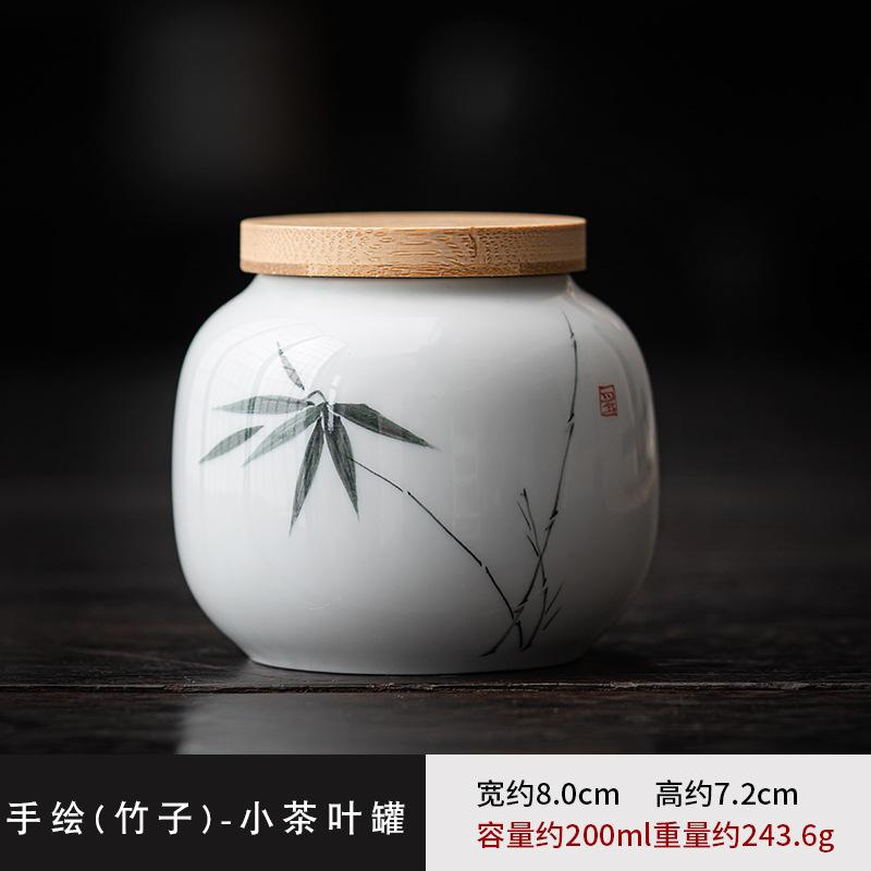 Hand-painted ink bamboo tea can, sealed jar, ceramic storage tea can, moisture-proof household Chinese high-end Pu'er green tea warehouse small