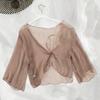 Women Sheer Chiffon Cardigan with Front-tie Transparent Loose Top Elegant Retro Style Shawl for Vacation Beach Daily Wear
