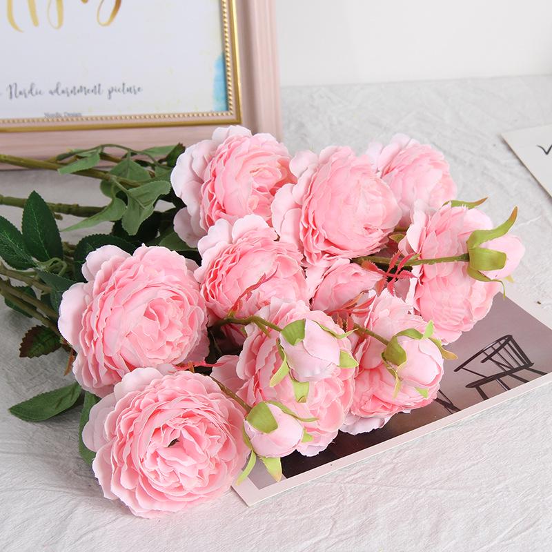 European 3-Head Peony Artificial Flower, Western Rose Design for Home & Wedding Decoration (MW51010)