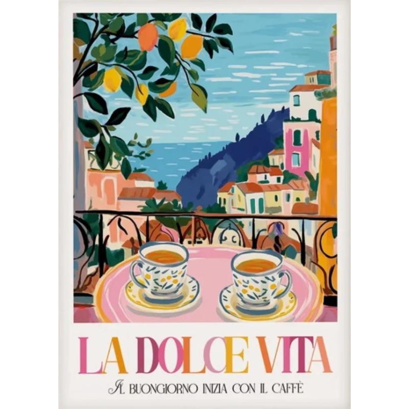 La Dolce Vita Wall Poster Print For Bedroom Living Room Home Decor Italy Coastal Landscape Canvas Painting Lemon Orange Wall Art