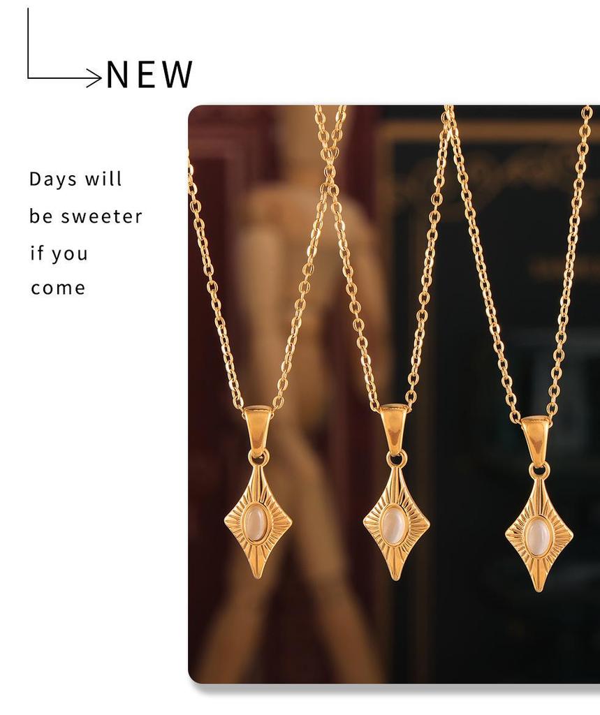 Four-Pointed Star Cat's Eye Stone Pendant & Seashell Ring Titanium Steel Clavicle Chain Set