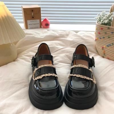 Женские туфли 2024 года, горячая распродажа, кружевные женские туфли на высоком каблуке, туфли-лодочки на платформе, женские туфли Мэри Джейн с ремешком и пряжкой, с круглым носком