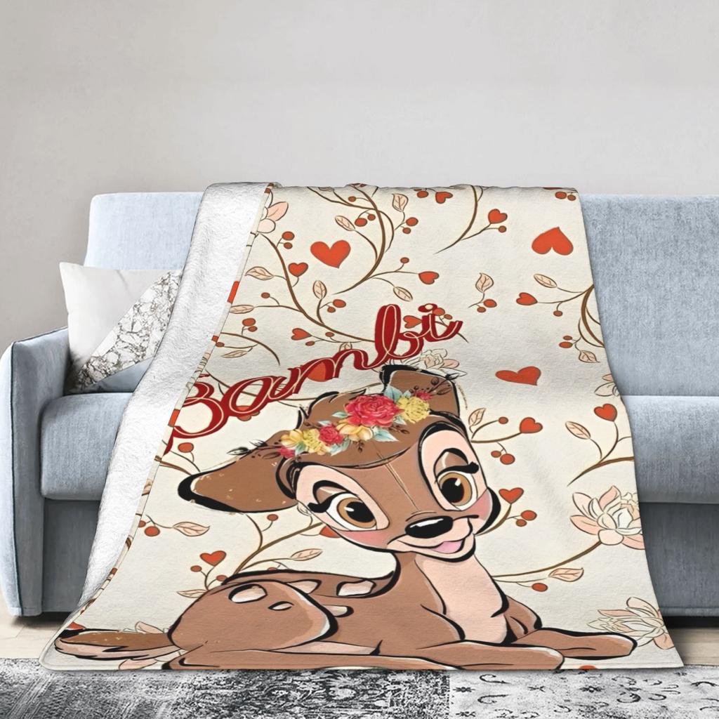 Cartoon Deer Bambi Blankets Fleece Funny Breathable Throw Blankets for Bed Sofa Winter