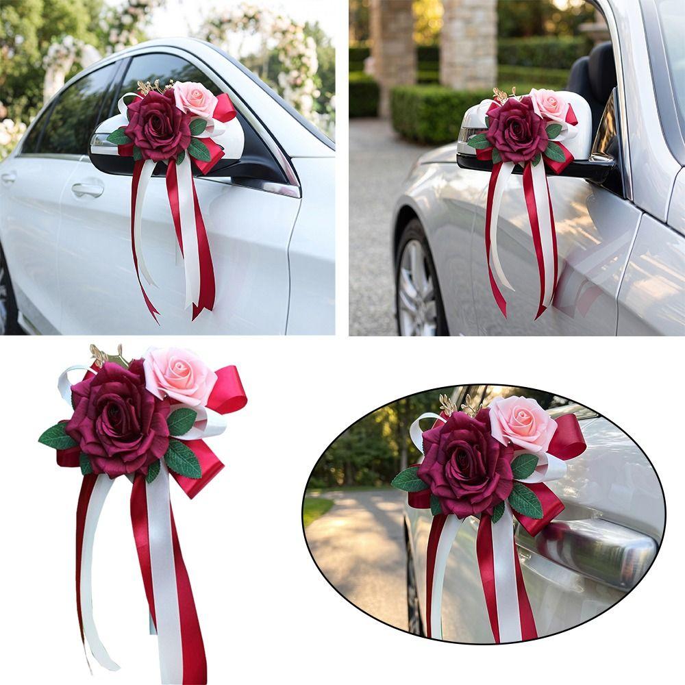 Retro Bow Rearview Mirror Decoration Luxury Bridal Vehicle Decoration Wedding Occasions