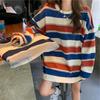 Stripe Chic Hoodie Women Spring Autumn Thin Ins Loose Korean Bf Lazy Style Plus Size Tee