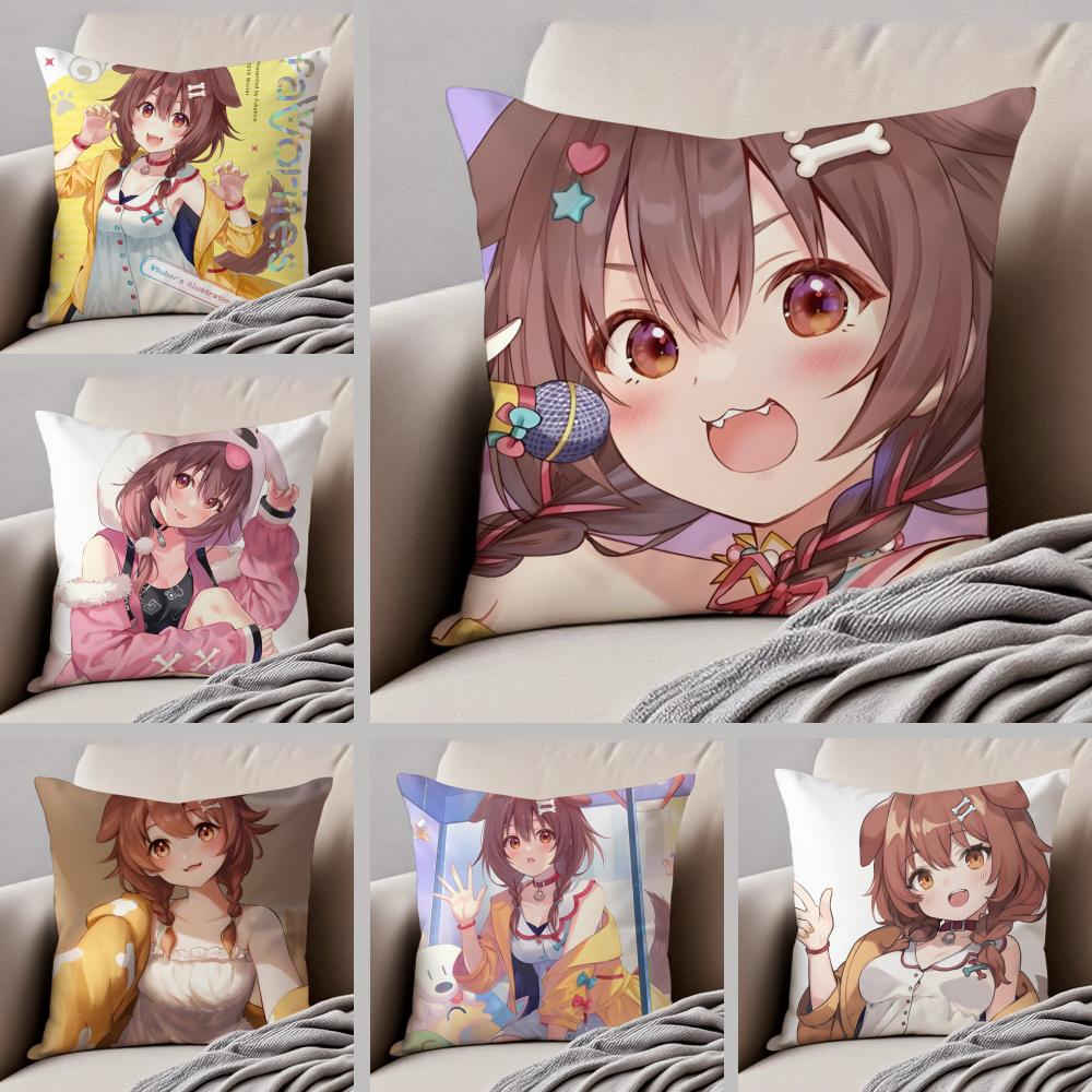 Playful Cute Japanese VTuber IINUGAMI KORONE Cushion Cover Throw Pillow Cover Hidden Button Durable Polyester Chair Cushion