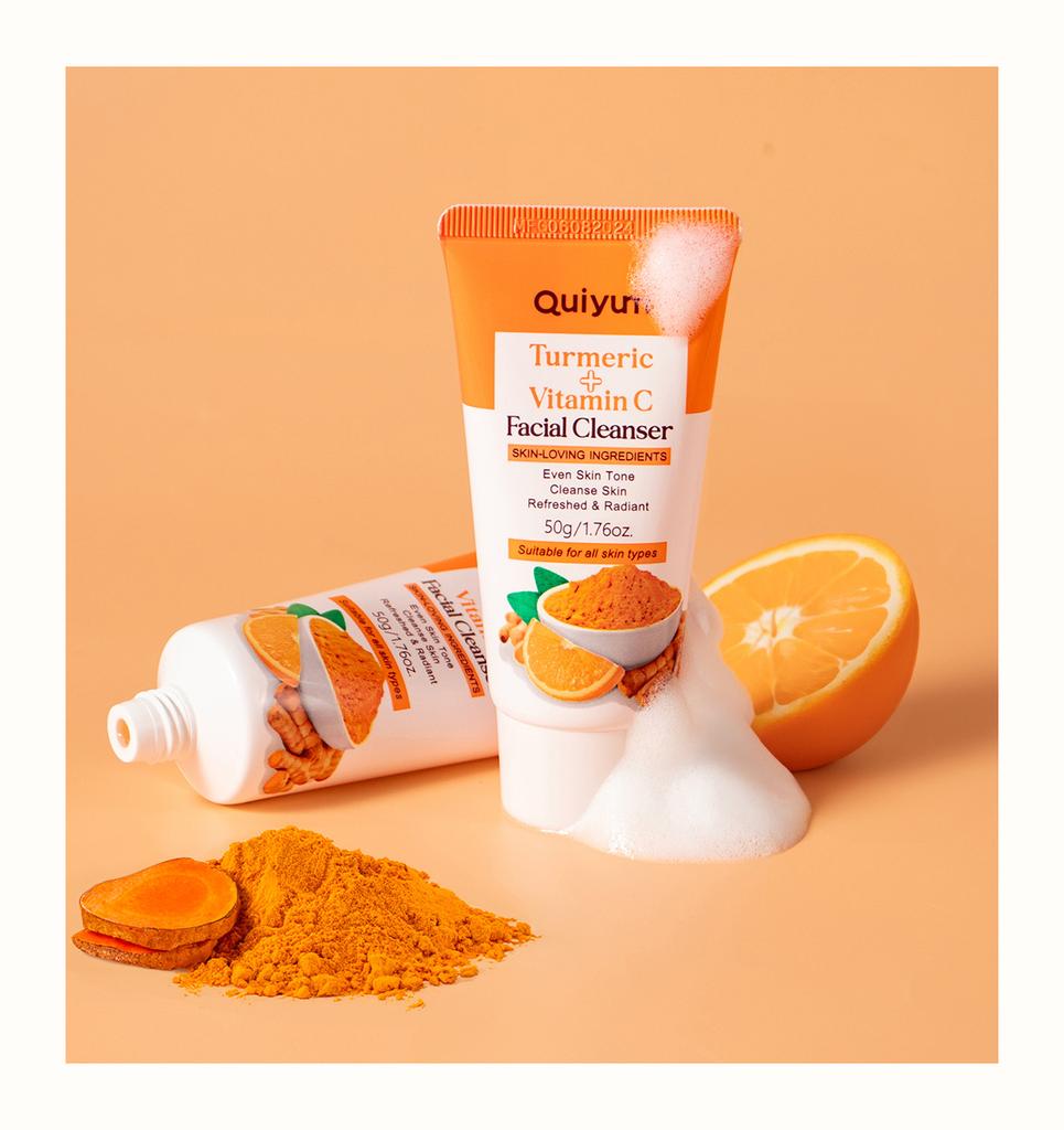 QUIYUM Очищающее средство для умывания лица с куркумой и витамином С (50г) - Увлажнение, уход за порами и осветление