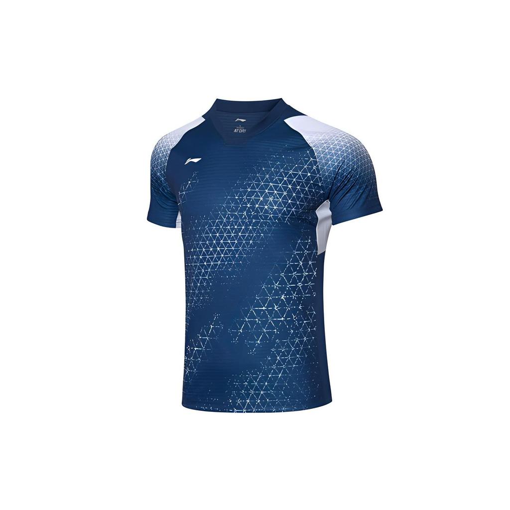 Li Ning Badminton Series Sweat-Absorbing Comfortable Short Sleeve T-Shirt Men Tops Navy-Blue AAYQ011-2
