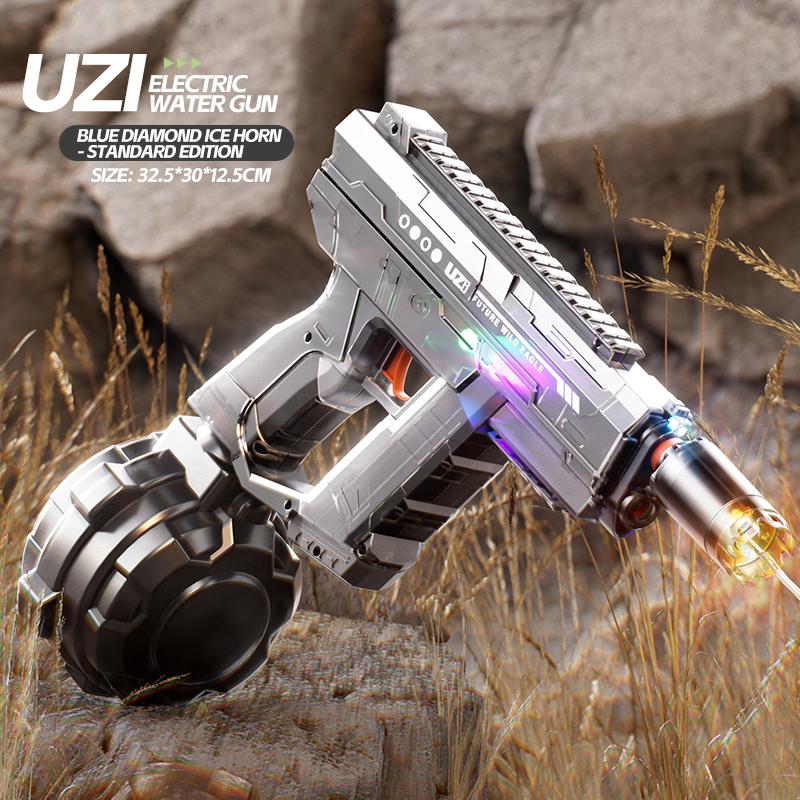 Нетоксичный электрический водяной пистолет Uzi для стрельбы на дальние дистанции с подсветкой, игрушка, полноавтоматический водяной пистолет высокого давления для детей и взрослых