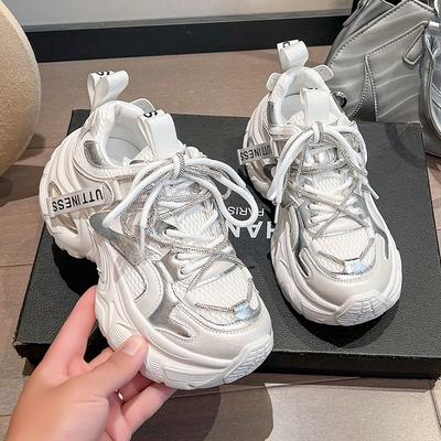 Кожаная сетчатая дышащая папина обувь женская 2025 лето новая универсальная платформа-маффин повседневная маленькая спортивная обувь