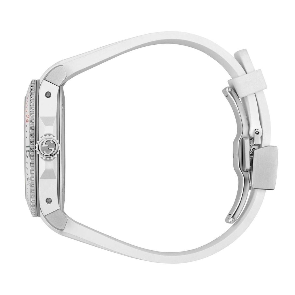 Gucci YA136337 Часы для дайвинга с серебристым циферблатом и белым каучуковым ремешком, ширина 40 мм