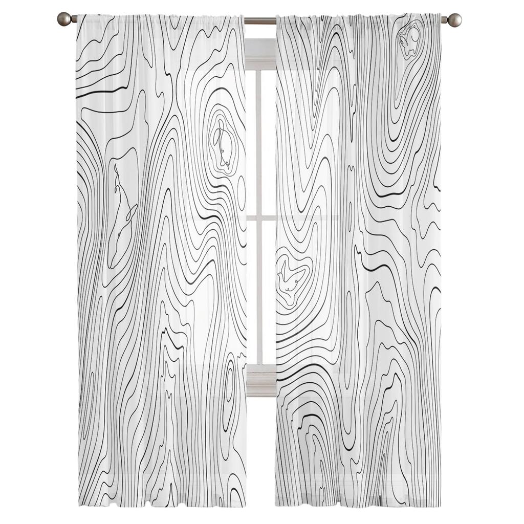 Простые линии и абстрактные тюлевые шторы с горами для гостиной, спальни, вуаль, прозрачная занавеска, оконный домашний декор, шторы