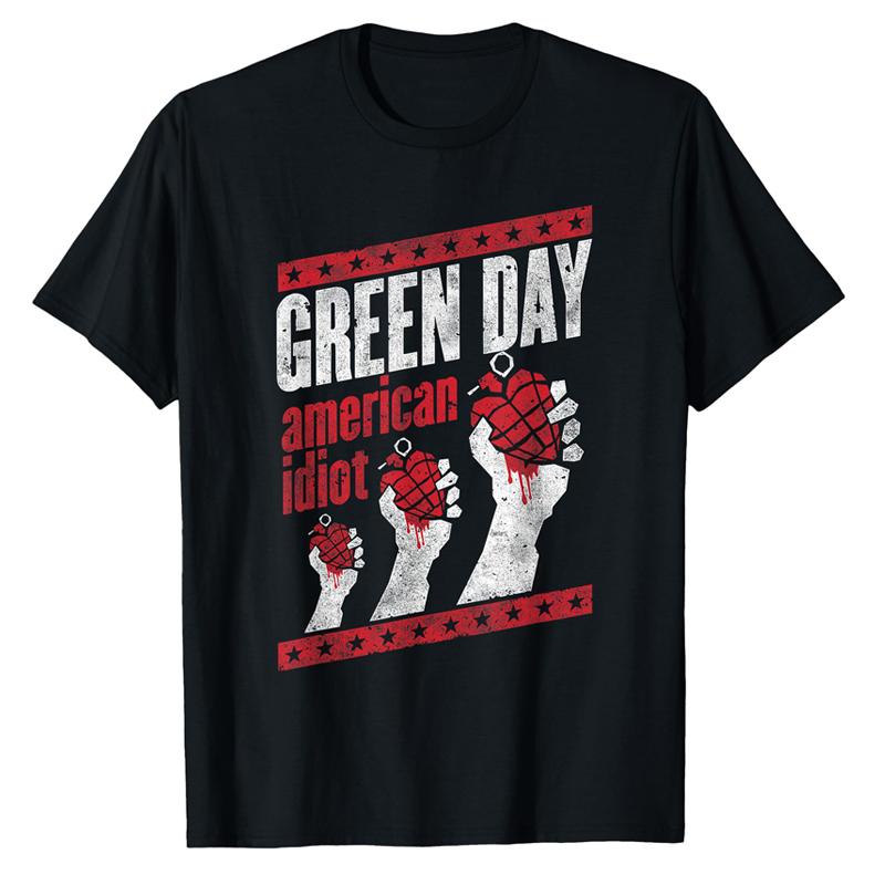Футболка Green Day Классическая футболка рок-музыкальной группы Оверсайз с коротким рукавом Панк Уличный стиль Топы для мужчин и женщин