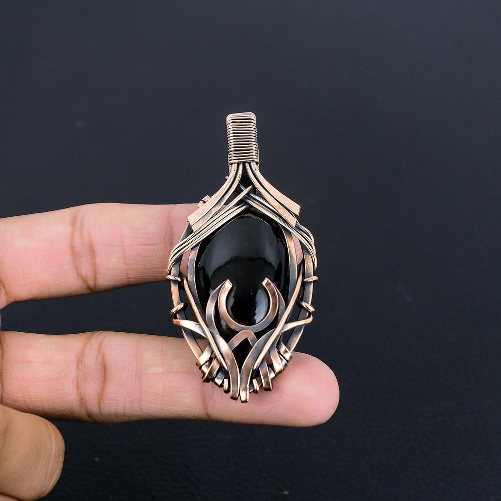 Black Onyx Jewelry, 999 Copper Wire Wrapped Pendant Handmade Gemstone Jewelry, Gifts For Wife Brand New Pendant