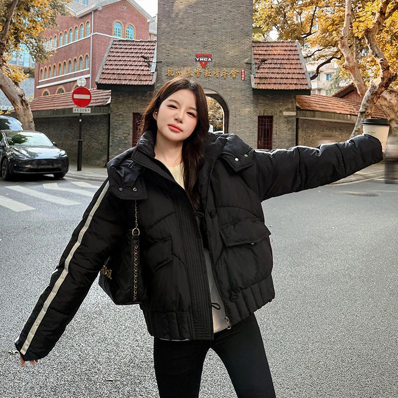 Small Short Cotton-padded Clothes Autumn and Winter Thickened Cotton-padded Jacket Girls Loose Bread Hooded Cotton-padded Clothes New