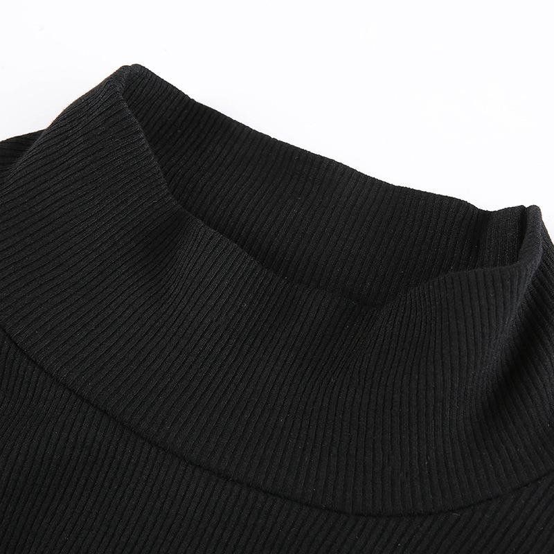 Женская футболка с высоким воротником, пуловер с длинными рукавами, однотонный укороченный топ