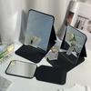 Desktop Makeup Mirror Solid Color Pu Leather Simple Portable Handheld Black Mirror Foldable Student Compact Cute Pocket Mirror