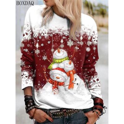 Женские футболки с длинным рукавом и рисунком Рождественского снеговика, осень-зима, в уличном стиле, женские футболки с 3D-принтом, повседневные топы