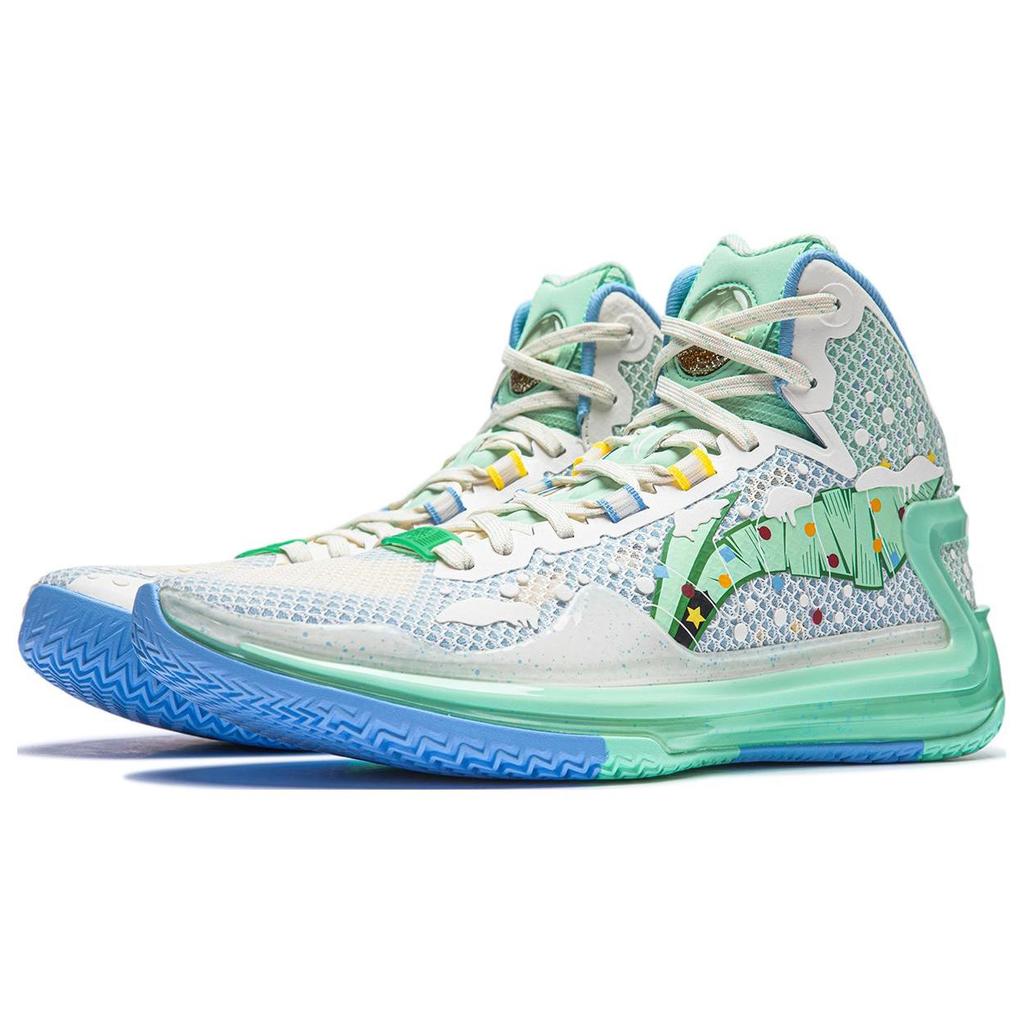 LiNing Blade 4 Рождественская версия Прочные Дышащие Парные Баскетбольные Кроссовки Мужские Баскетбольные Кроссовки Белый Синий Зеленый ABAT139-9