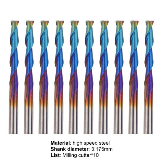 10 шт. 3,175 мм с круглым хвостовиком и плоской головкой, фрезы, высокая твердость, высокая эффективность работы, широко используемые спиральные фрезы с ЧПУ, деревообработка