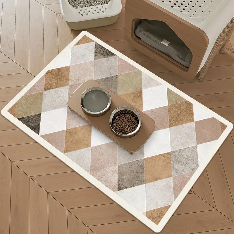 Pet Feeding Mat Waterproof Carpet Pvc Leather Cat Dog Urine-proof Floor Mats Black White Home Decoration Rug for Kitchen