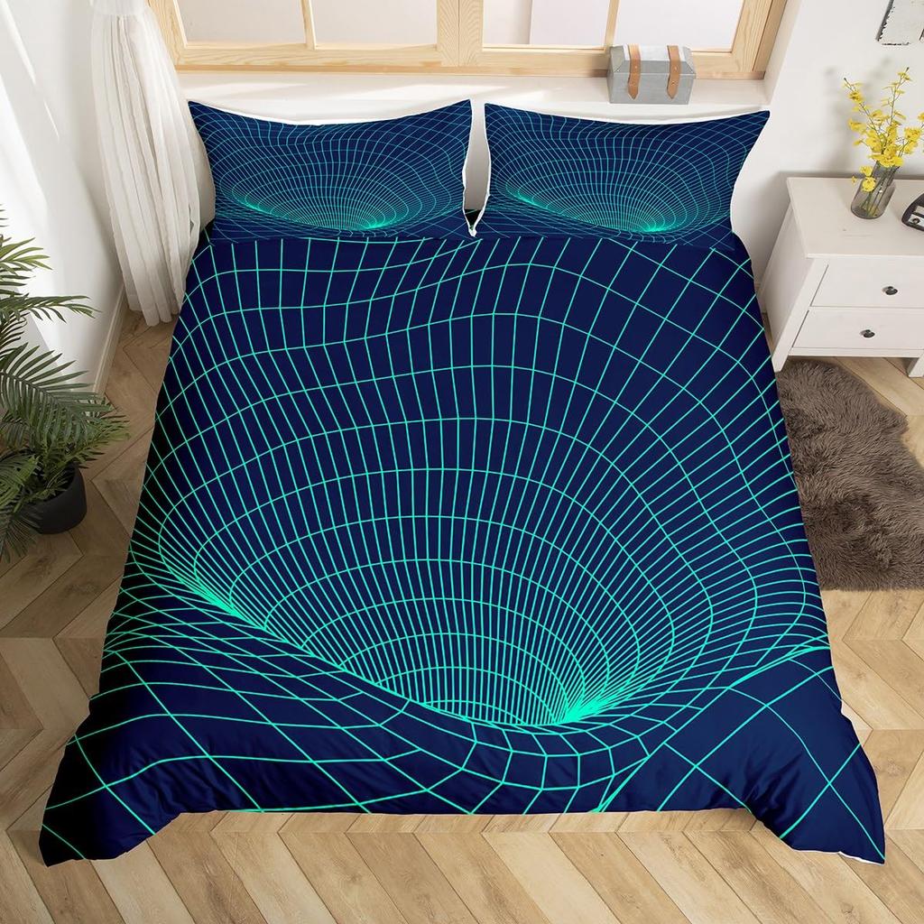 Комплект постельного белья с абстрактной геометрией King Queen Красный Синий Желтый Пододеяльник Геометрическое искусство Покрывало для одеяла Покрывало с полосками Иллюзия