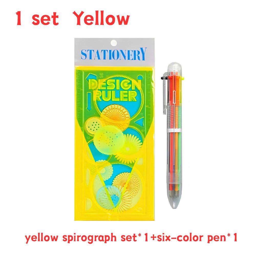 1 Set Plastic Spirograph Drawing Kit Include 1 Set Spirograph & 1pcs Six-color Ballpoint Pen Colorful Doodle Gift YMY