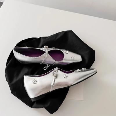 Новые Роскошные Женские Изысканные Балетки Французский Водяной Бриллиант Цветок Квадратный Носок Неглубокий Вырез Повседневные Туфли Мэри Джейн Женские Туфли