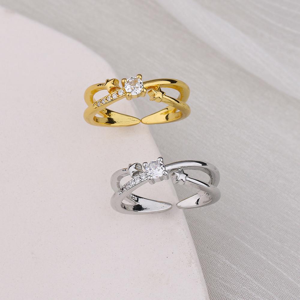 Изысканное Стильное И Медное Геометрическое Кольцо С Циркониевыми Кристаллами Регулируемый Стиль Открытия Корейское