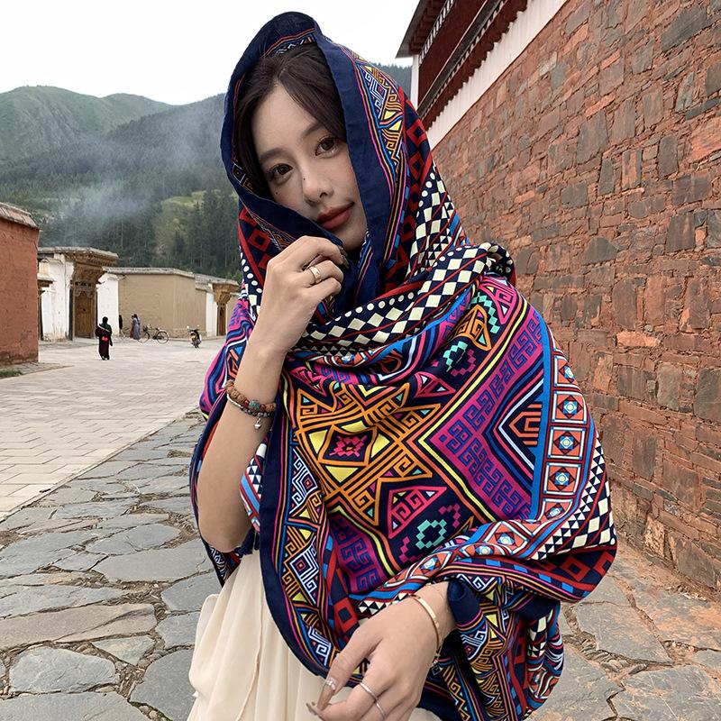 Thickened Women'S Travel Photography Shawl, Women'S Ethnic Style Scarf, Dual-Use Air-Conditioned Room Cloak