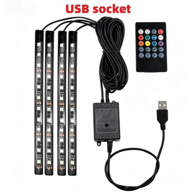 Салонный свет автомобиля, атмосферная подсветка с USB/прикуривателем, декоративные лампы, RGB подсветка для ног автомобиля с пультом ДУ/голосовым управлением