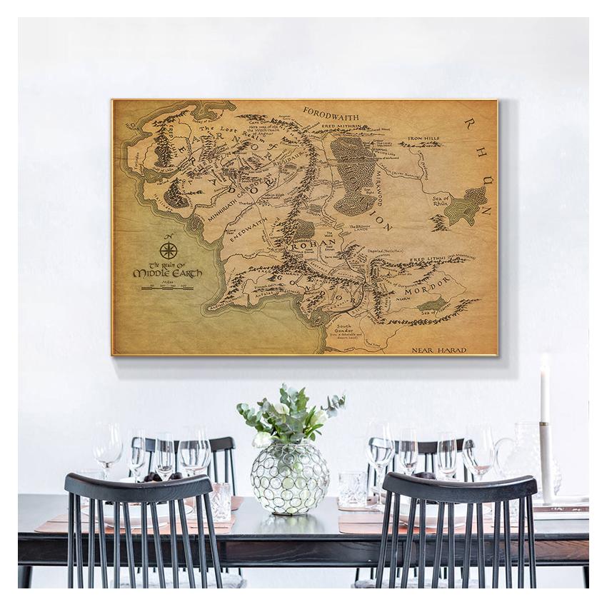 Карта города Харад, настенный художественный постер, винтажная карта, настенные холсты, картины для гостиной, домашнего декора, банму, Средиземье, ретро, ​​рядом