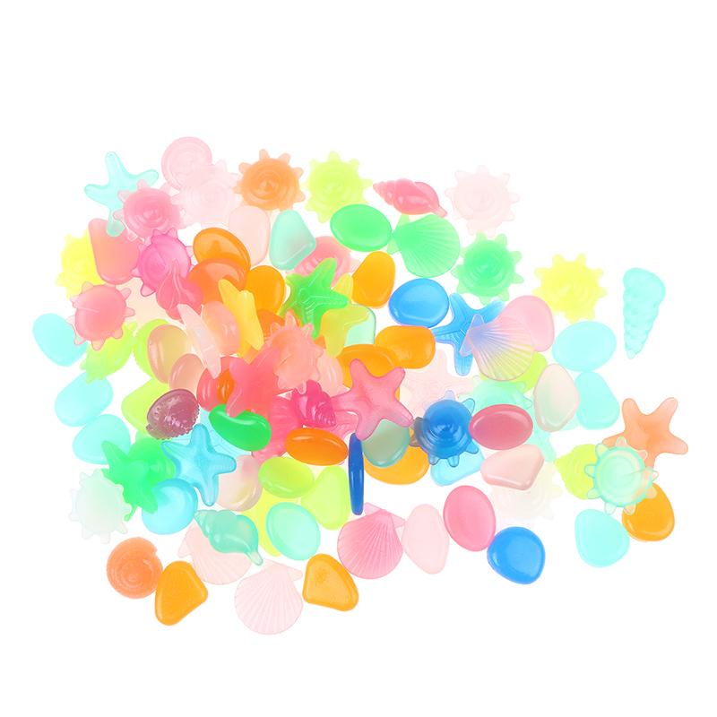 100Pcs/Pack Marine Luminous Stones Colorful Stones Simulating Shell Starfish Fish Tank Pebbles Fairy Garden Yard Ornaments