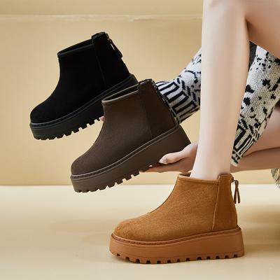 Зимние теплые ботинки для женщин из искусственной замши, нескользящие, на толстой платформе, ботильоны, женские удобные, с подкладкой из искусственного меха, короткие ботинки для ходьбы с застежкой-молнией
