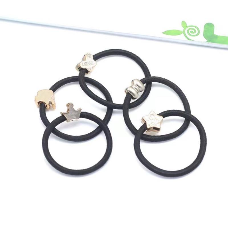 Набор корейских золотых бусин, черная эластичная резинка для волос, резинка для волос, повязка на голову, аксессуары для волос оптом