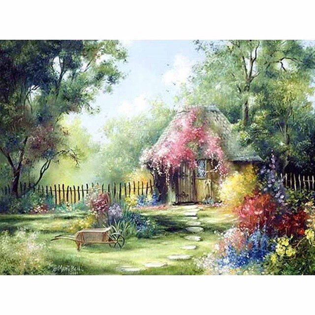 DIY 5D Алмазная картина Дом Полный круглый Алмазная вышивка Мозаика Крест Стежок Горный хрусталь